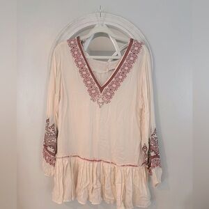 Free People- Embroidered Cream and Red Women's Dress